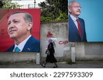 Small photo of Campaign posters of opposition Republican People's Party, CHP leader Kemal Kilicdaroglu and Turkish President Recep Tayyip Erdogan in Istanbul, Turkey, on May 3, 2023.