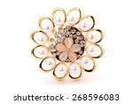 Gold Brooch With Pearls On A...