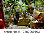 Small photo of The Golden Buddha statue under the Bodhi tree is located in the Buddhist temple area for people to pay obeisance.