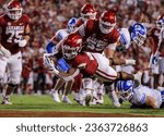 Small photo of Sept 16, 2023:NCAA Football, BYU 38:31 Ark- Razorbacks RB AJ Green (0) dives for a touchdown during the game at Razorback Stadium, Fayetteville, AR.