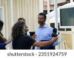 Small photo of Milwaukee, Wisconsin USA - August 23rd, 2023: Donald Trump Jr. gave interviews with the press and media and interacted with Trump supporters at the Fiserv Forum.