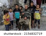 Small photo of Palestinians in the street in the Rafah refugee camp in southern Gaza Strip, on May 15, 2022. On May 15, the Palestinians commemorate the "Nakba" or "the catastrophe".