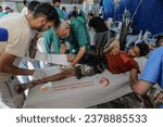 Small photo of The wounded Palestinians arrive at Al-Najjar Hospital after an Israeli raid on their home in the city of Rafah, southern of Gaza Strip, on October 22, 2023.