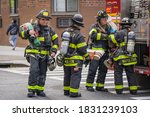 Small photo of Bronx, New York/USA October 10, 2020 Fire Department puts out an apartment fire at 370 Brook Avenue in a high rise residential building in the Bronx.