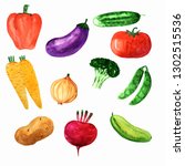 watercolor set of juicy and... | Shutterstock . vector #1302515536