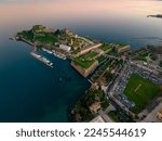 Small photo of Aerial view of old Venetian fortress of Corfu town, Greece. The Old Fortress of Corfu is a Venetian fortress in the city of Corfu. Venetian Old Fortress (Palaio Frourio), Corfu, Ionian Islands, Greece