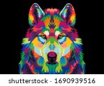 Colorful Wolf's Head  On A...