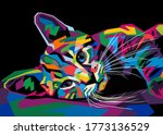 Colorful Funny Cat On Pop Art...