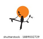 bird silhouette on branch on... | Shutterstock .eps vector #1889032729