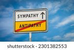 Small photo of Street Sign the Direction Way to Sympathy versus Antipathy