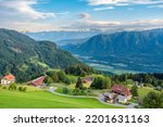 Fresach village above Drava river valley in Nock Mountains, Gurktal Alps in the Austrian state of Carinthia.