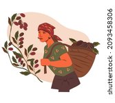 woman coffee farmer carrying... | Shutterstock .eps vector #2093458306