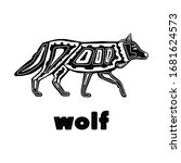 Folk Monochrome Wolf Isolated...