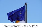 Small photo of Fag of the European Union (EU). Waving flag of EU on a sky background