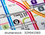 View of Times Sq station on the Seventh Avenue Line, a subway service in NYC. (custom map)