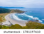 Aerial view of Soesto beach in Laxe in Galicia Spain