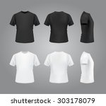 T-shirt template set, front, side, back view mockup. Vector eps 10 illustration.