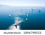 Racing Sail Boat From  Aerial...