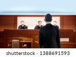 Small photo of back of lawyer talking to attorney in courtroom . The legal adjustment trail justice concept. Lawyer is famous occupation of high performance in political judgment in human relation rule in seriously.