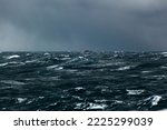 Fishing trawler in a storm in the atlantic ocean