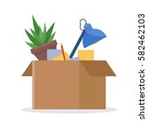 office cardboard box with stuff ... | Shutterstock .eps vector #582462103