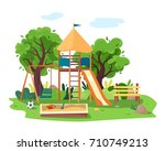 kids playground in city park.... | Shutterstock .eps vector #710749213