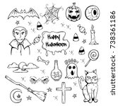 set of halloween attributes and ... | Shutterstock .eps vector #738361186