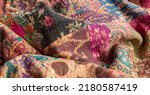 Small photo of Stunning colourful Indian patchwork quilt with the traditional Kantha running stitch embroidered by hand running from top to bottom