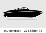 Speed Boat, Powerboat Silhouette, Motorboat Vector Illustration. 