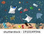 ocean pollution. seabed with... | Shutterstock .eps vector #1910149546
