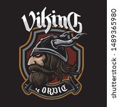 viking head mascot emblem or... | Shutterstock .eps vector #1489365980