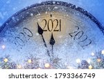 Countdown to midnight. Retro style clock counting last moments before Christmas or New Year 2021.