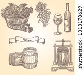 vintage illustration of barrels ... | Shutterstock .eps vector #1313178629