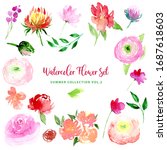 watercolor loose style flowers... | Shutterstock . vector #1687618603