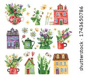 set of watercolor houses ... | Shutterstock . vector #1743650786