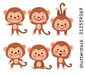 Set Of Cute Funny Monkeys In A...