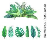 bright set of tropical leaves. | Shutterstock .eps vector #635853653