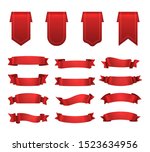 red ribbons  label set  shiny... | Shutterstock .eps vector #1523634956