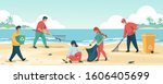 people cleaning beach. cartoon... | Shutterstock .eps vector #1606405699