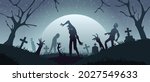 zombies on graveyard. cemetery... | Shutterstock .eps vector #2027549633