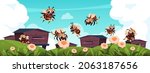 bee background. cartoon summer... | Shutterstock .eps vector #2063187656