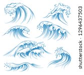 hand drawn ocean waves. sketch... | Shutterstock .eps vector #1296437503