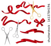 realistic scissors and ribbons. ... | Shutterstock .eps vector #1613784196