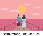 couple and sunset. happy young... | Shutterstock .eps vector #1840854226