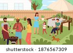 picnic backyard. people cooking ... | Shutterstock .eps vector #1876567309