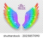rainbow wings. realistic bright ... | Shutterstock .eps vector #2025857090
