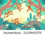 Cute Monkeys In Jungle. Funny...