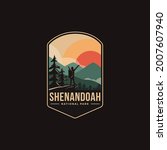 Emblem sticker patch logo illustration of Shenandoah National park on dark background, mountain explorer vector badge