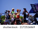 Small photo of Tel Aviv, Israel june 10.2022 Pride month gay parade in tel aviv. Happy people in the crowd. Tolerance to homosexuality love liberalism. Freedom and equality. lifestyle reportage platform, kitsch