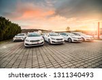 New cars stock for sale at dealership prepared for customers during the sunrise in South Moravia, Czech Republic.